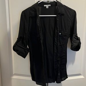 Black ¾ sleeve cotton button down